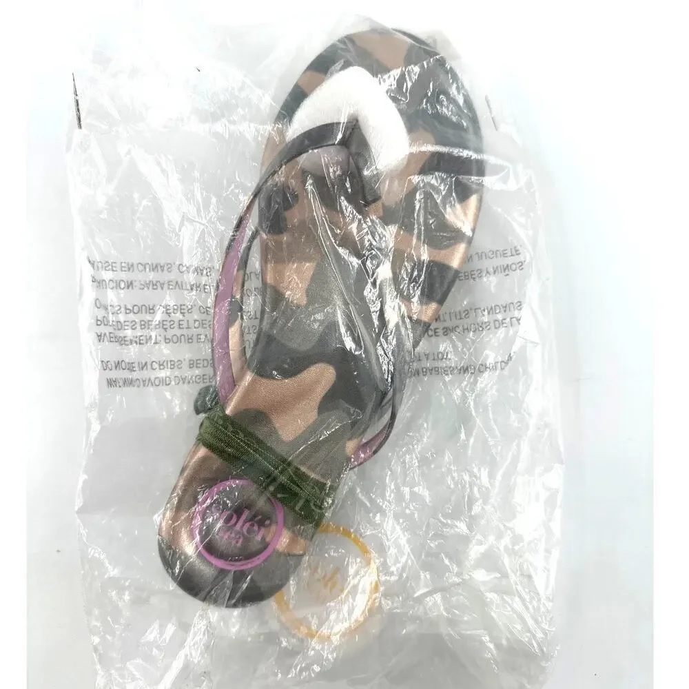 Solei Sea Women's Metallic Gold & Lilac Indie Camo Flip Flop Sandals Size 6